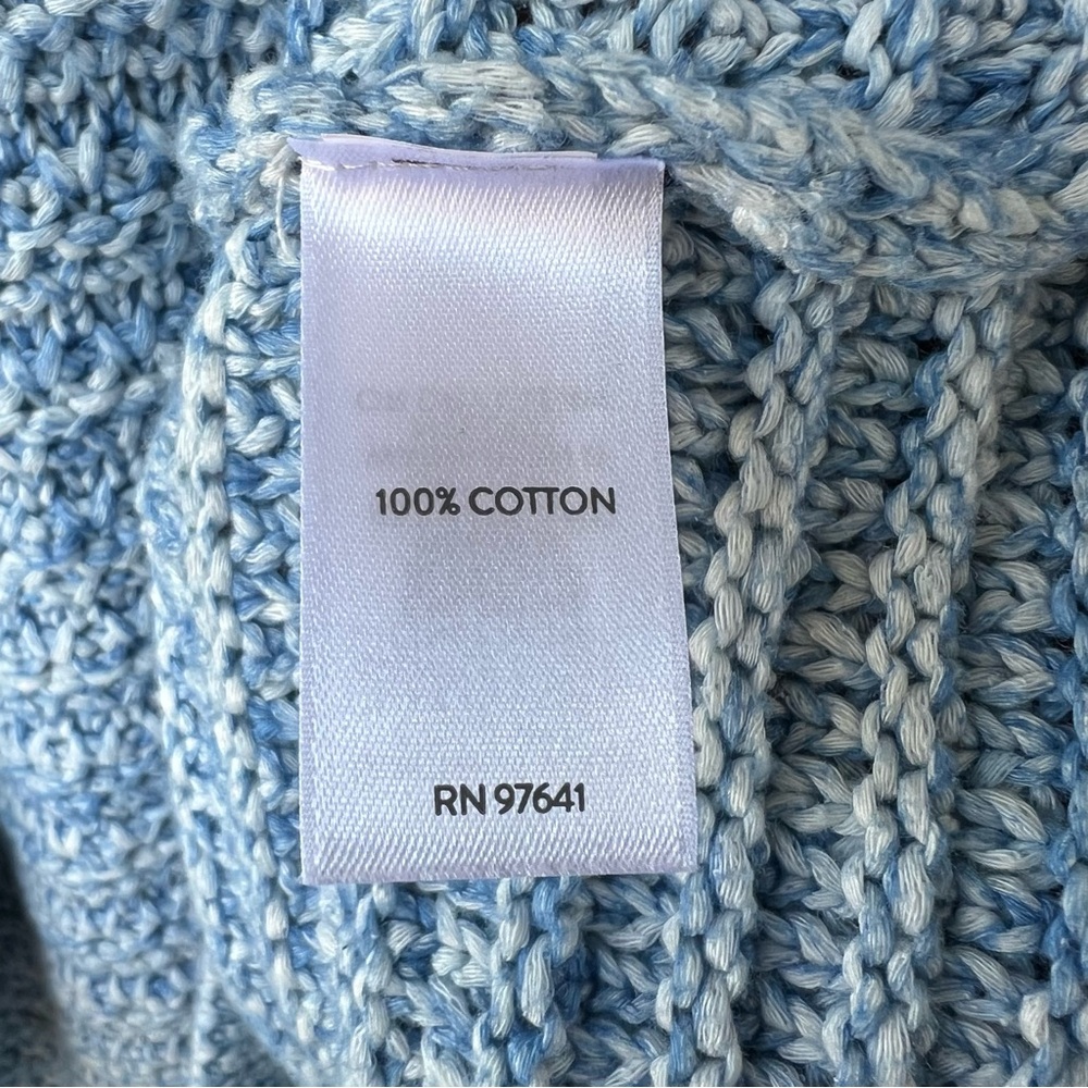 J.Jill Cotton Knit Cardigan Collarless Blue White 3/4 SLEEVES SIZE XL - Picture 7 of 9